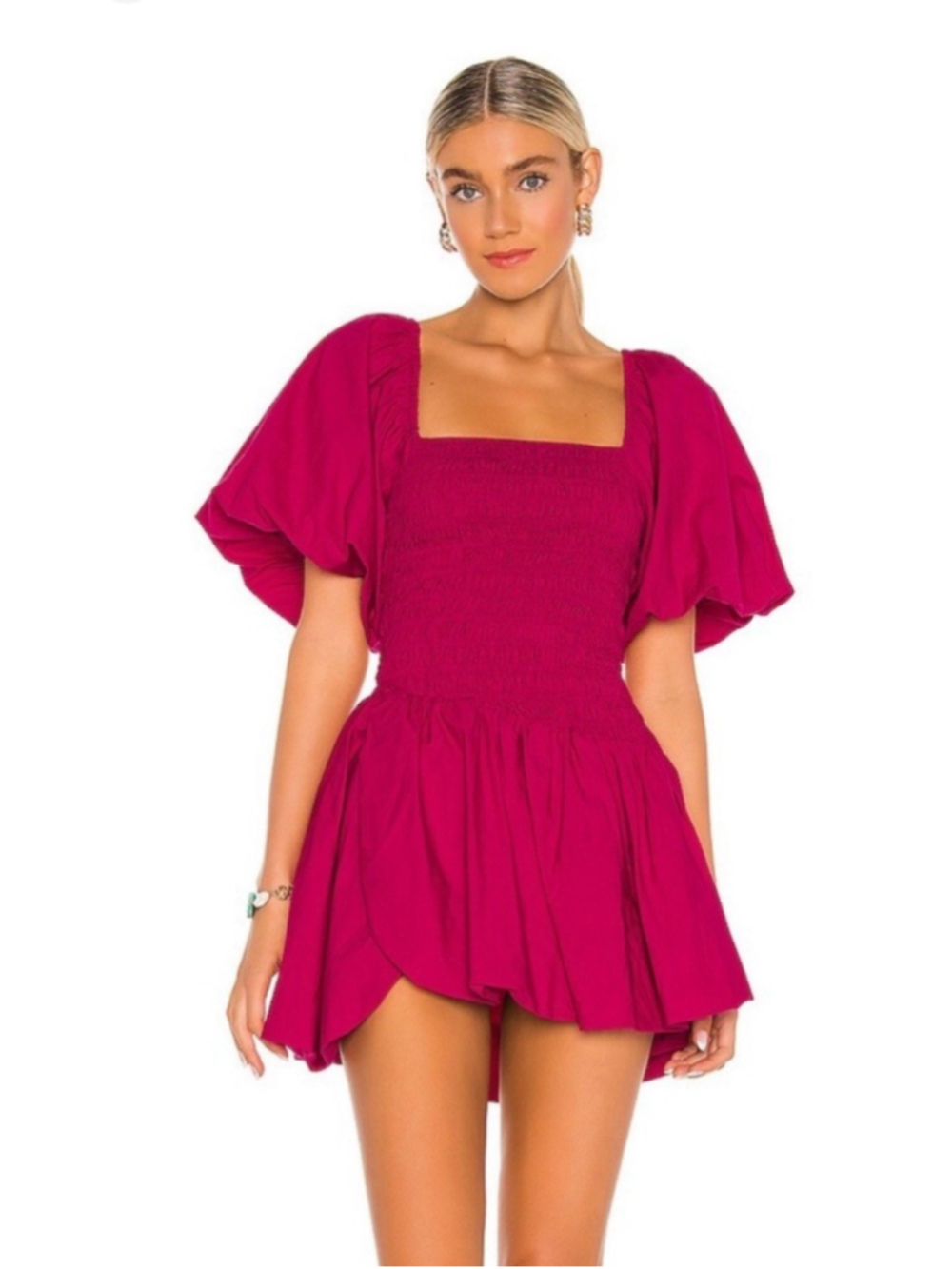 Love Shack Fancy 100% Cotton Hot Pink Smocked Asa Mini Dress S